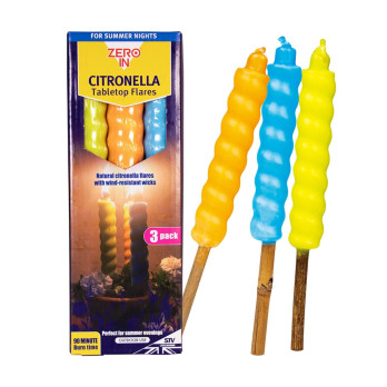 Zero In Table Top Citronella Flares Pack 3 Beach Party 90 minute burn time wind resistant