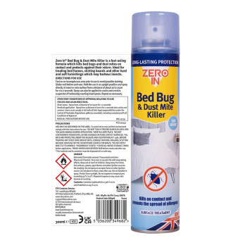 Zero In Bed Bug & Dust Mite Killer 300ml 12 months protection Aerosol Natural floral fragrance