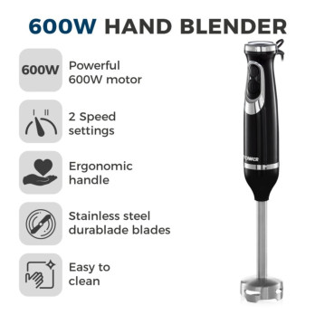 Tower Hand Blender 600w stainless steel 2 speeds dishwasher-safe blades