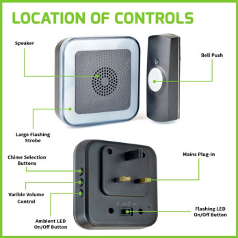 Lloytron Hearing Impaired Door Chime Kit 200m Black UK plug 32 melodies