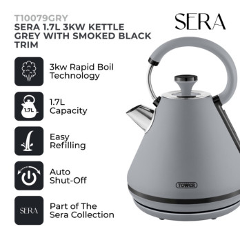 Tower Sera Grey Kettle 3kw 1.7L - 7 cups of tea or coffee