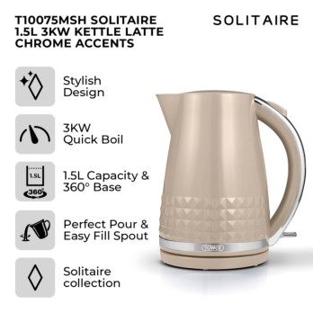 Tower Solataire Latte Kettle 3kw 1.5L Capacity & 360 Base - Flip-top lid