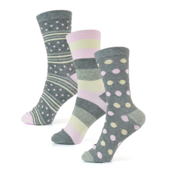 RJM Ladies Spot - Stripe Design Socks Pack 3 One Size Fits Most Machine washable Ideal for casual wear