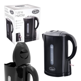 Quest 1L Jug Kettle Black - Cordless Overheat protection