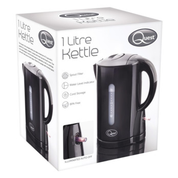 Quest 1L Jug Kettle Black - Cordless Overheat protection