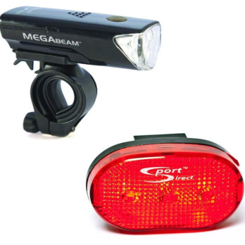 Sport Direct Mega White LED Front Light Set 3 modes flashing constant chasing visibility 1000 metres