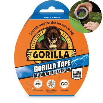 Gorilla All Weather Tape Black 11m 100% Waterproof Works in Hot & Cold outdoor repairs