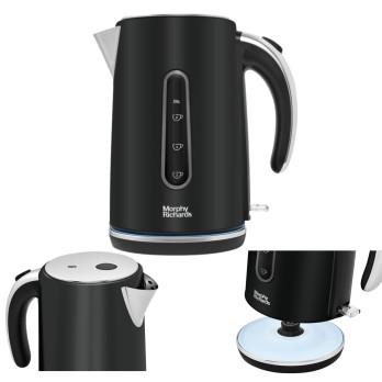 Morphy Richards Jug Kettle 3000w 1.7L Black Steel Boil Dry Protection Automatic Shut Off