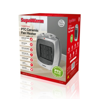 SupaWarm Ptc Ceramic Tower Heater 1500w cable 1.25m anti-tip cut out