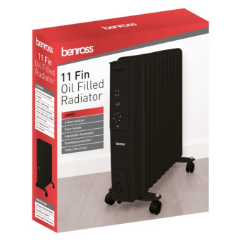 Benross 11 Fin Black Oil Filled Radiator 2500w 3 heat settings 1.45m cable length