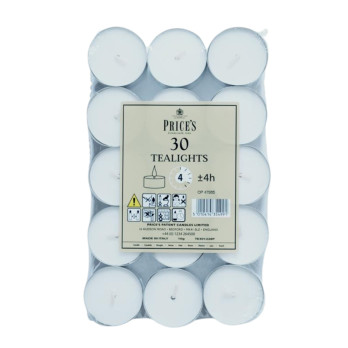 Price's Candles White Tealights Pack 30 4 hours of burn time White & Ivory