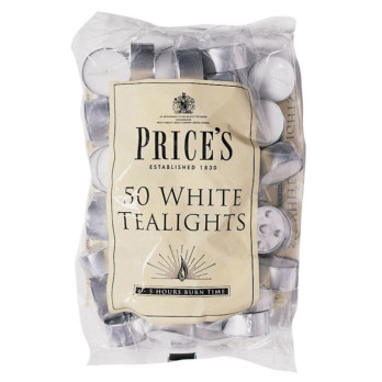 Price's Candles White Tealights Pack 50 4 hours of burn time White & Ivory