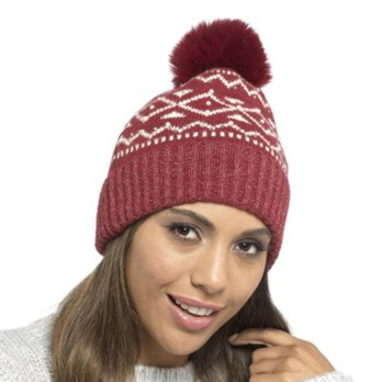 RJM Ladies Bobble Hat With Bead Detail One Size Fits Most Soft Knit Fabric fluffy bobble