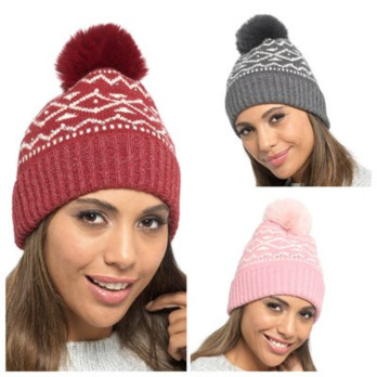 RJM Ladies Bobble Hat With Bead Detail One Size Fits Most Soft Knit Fabric fluffy bobble