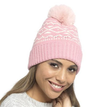 RJM Ladies Bobble Hat With Bead Detail One Size Fits Most Soft Knit Fabric fluffy bobble