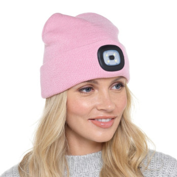 RJM Ladies LED Beanie Hat Baby Pink One Size 100% Acrylic