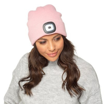 RJM Ladies LED Beanie Hat Baby Pink One Size 100% Acrylic