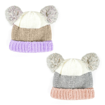 RJM Accessories Babies Striped Soft Feel Hat 2 Pom-Poms