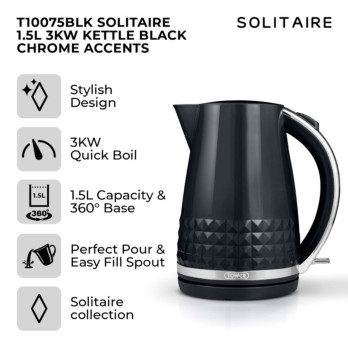 Tower Solataire Kettle 3kw 1.5L Boil Dry Protection Flip-top lid