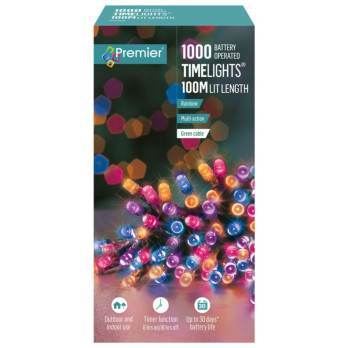 Premier Multi Action Battery Operated TIMELIGHTS 1000 LED Rainbow-Green 6-hour timer