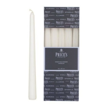 Price's 10" Venetian Wrapped Dinner Candles 10 pack 7 hours burn time 254mm length White