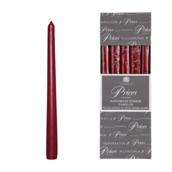 Price's 10" Venetian Wrapped Dinner Candles 10 pack 7 hours burn time 254mm length Wine Red