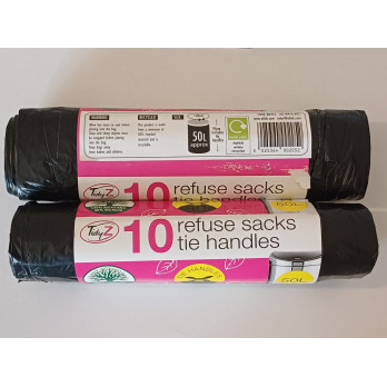 Tidyz Extra Strong Refuse 50L Tie Handles roll of 10 Bin Bags