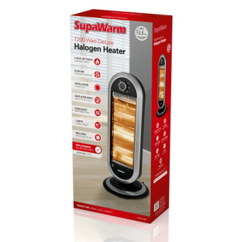 SupaWarm Deluxe Halogen Heater 1200w Slimline Oscillating  3 Heat settings