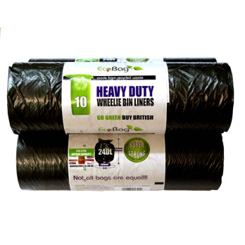 Ecobag Super Strong 10 Wheelie Bin Liners Black 240L 100% Recyclable