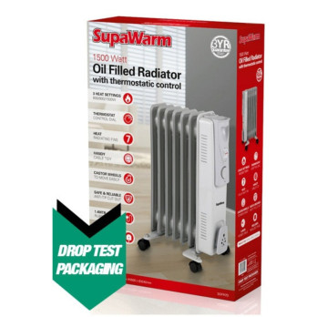 SupaWarm Oil Filled Radiator 1500w anti-tip cut out 3 heat settings 7 heat fins