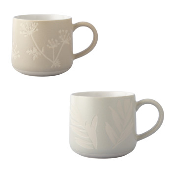 Mason Cash Botanical Olive Leaf Grey & Gypsophila Stone Mug dishwasher & microwave safe