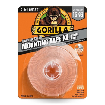 Gorilla double-sided crystal Clear Mounting Tape XL 25mm x 3.8m weatherproof bond