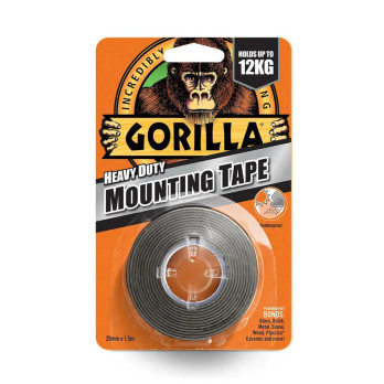 Gorilla Heavy Duty Double Sided Mounting Tape 1.5m Black instant and weatherproof bond