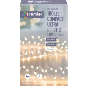 Premier Ultrabright Silver Wire 100 LEDs Warm White