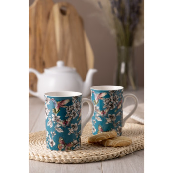 Price & Kensington Hummingbird Floral Teal Mug 300ml Dishwasher & microwave safe