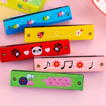 Wooden Painted Musical Instrument Toy - 16-Hole Harmonica For Children Gift 