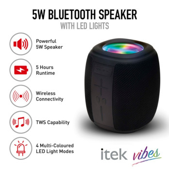 Itek Black Bluetooth Speaker Vibes Black Portable 5w 10m transmission distance