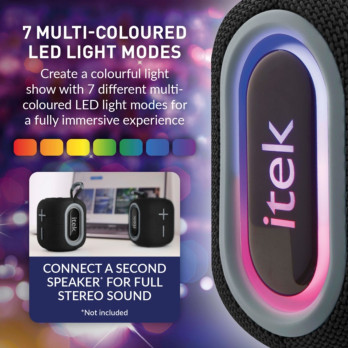 Itek Bluetooth Black Speaker & LED Lights 5w 10m connectivity range AUX USB & Micro-SD