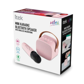 Itek Pink Mini Karaoke Bluetooth Speaker & Mic 5w Auto shut-off USB & TF card slot