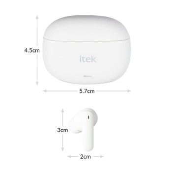 Itek TWS Earbuds & USB-C Charging Case White 10m range