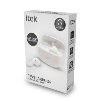 Itek TWS Earbuds & USB-C Charging Case White 10m range