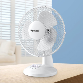 SupaCool Oscillating Desk Fan 9" Compact design, simple push button controls