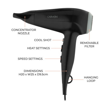 Carmen Black & Grey Hair Dryer 2200w