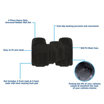 Streetwize Explorer Rubber Mat Set Black 4 Piece