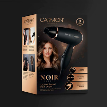 Carmen Noir 11 Travel Hair Dryer Black 1200w