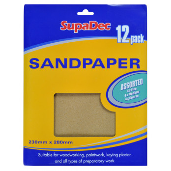 SupaDec General Purpose Sandpaper Pack 12 Assorted