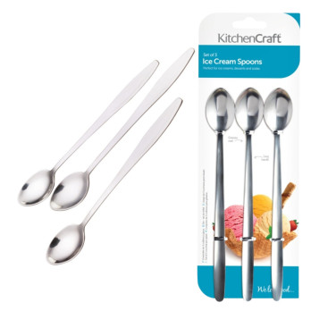 KitchenCraft Icecream/Soda Spoon 3 Piece for serving with lattes ice cream soda and sundaes