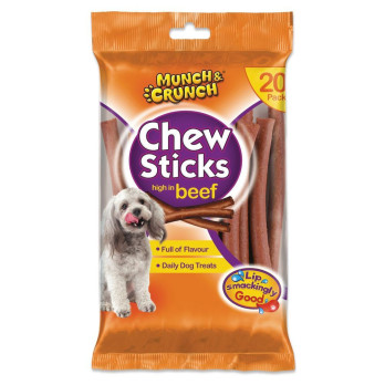 Munch & Crunch Chew Sticks for a happy, healthy Dog High in Beef 20 in Pack