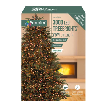 Premier 3000 LED Multi Action Treebrights With Timer Red & Vintage Gold/Green