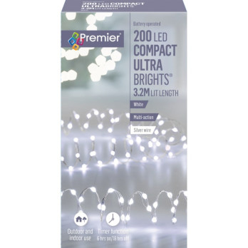 Premier Ultrabright Silver Wire 200 LEDs White 3.2m lit length